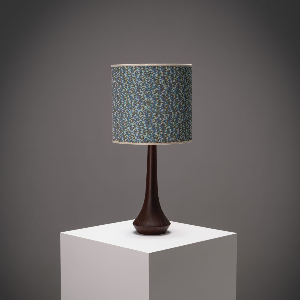 Scandinavian table lamp with Rubelli shade