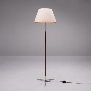 Chrome and Teak Floor Lamp with Shade