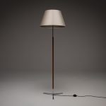 Chrome and Teak Floor Lamp with Silk Shade