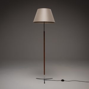 Chrome and Teak Floor Lamp with Silk Shade