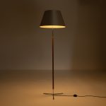 Chrome and Teak Floor Lamp with Silk Shade