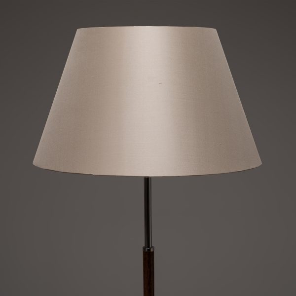 Chrome and Teak Floor Lamp with Silk Shade