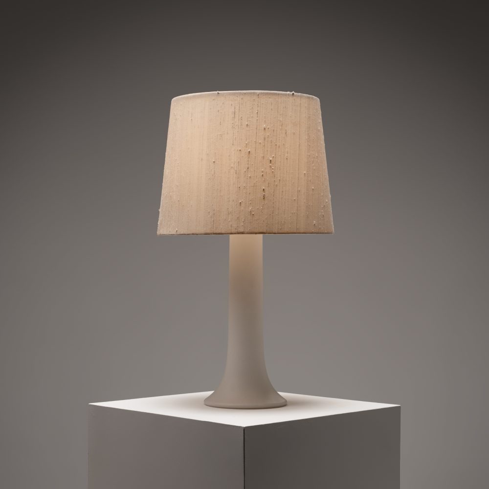 Glass Table Lamp with Raw Silk Shade