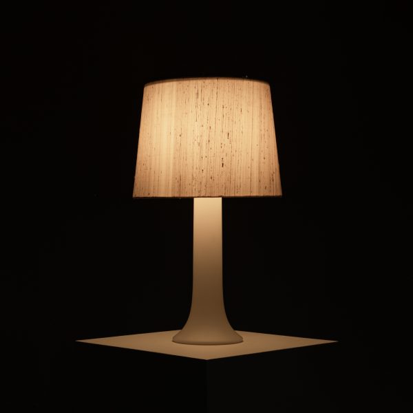 Glass Table Lamp with Raw Silk Shade