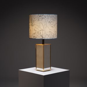 1980s Mirrored Table Lamp with Pierre Frey Fabric Shade