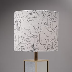 1980s Mirrored Table Lamp with Pierre Frey Fabric Shade