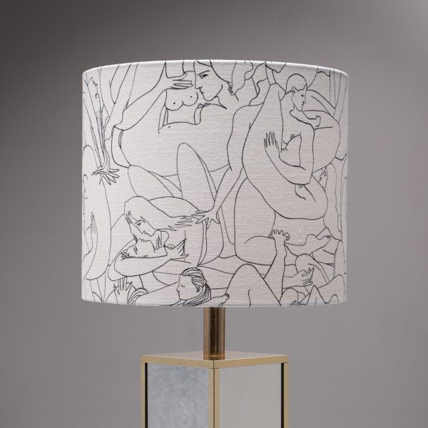 1980s Mirrored Table Lamp with Pierre Frey Fabric Shade