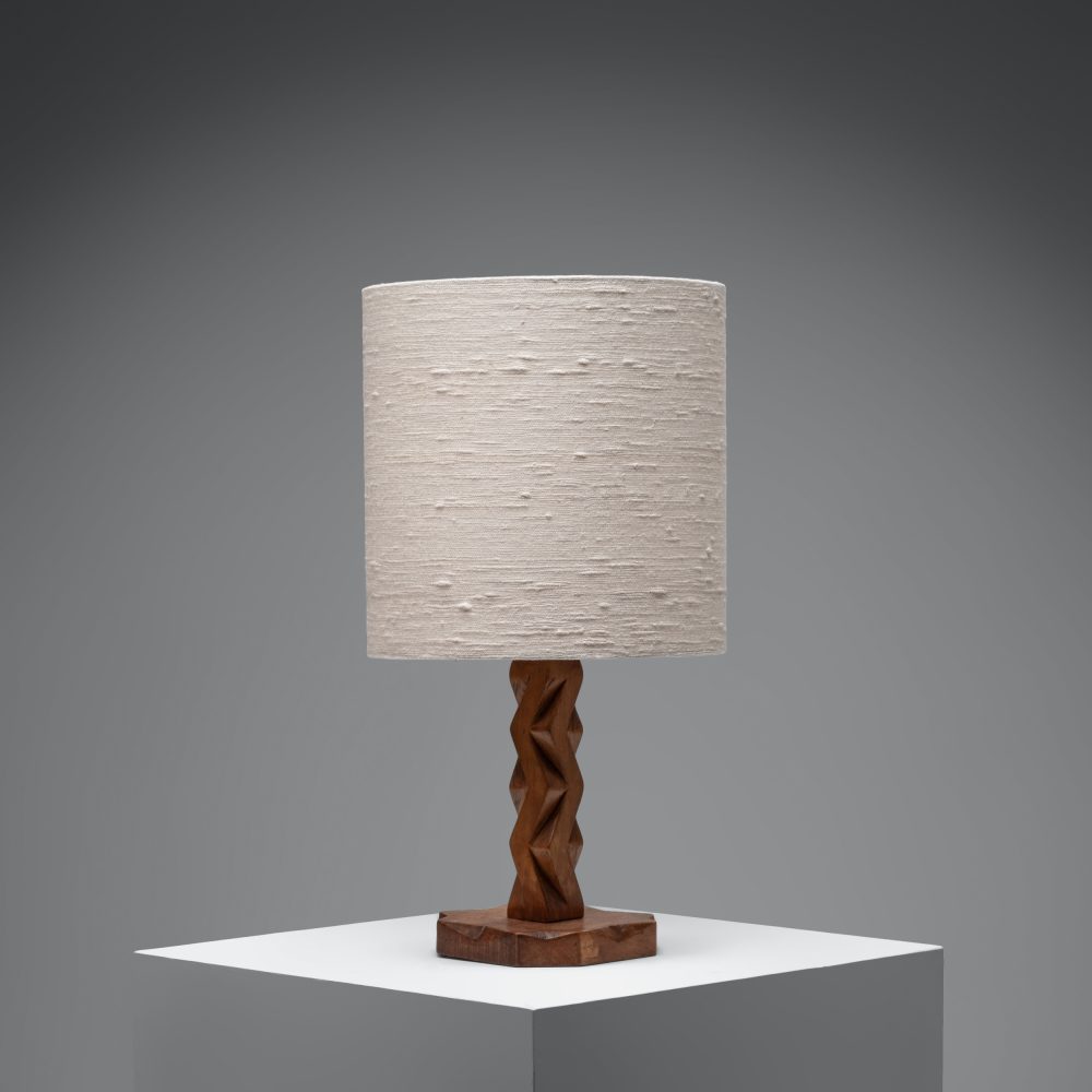 Sculptural Hand-Carved Wood Table Lamp