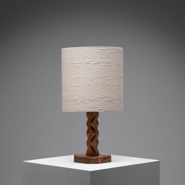 Sculptural Hand-Carved Wood Table Lamp