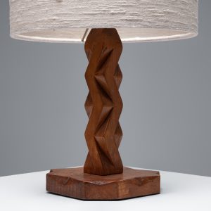 Sculptural Hand-Carved Wood Table Lamp