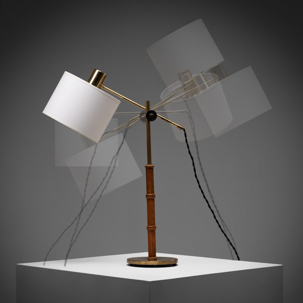 Brass and Wood Table Lamp