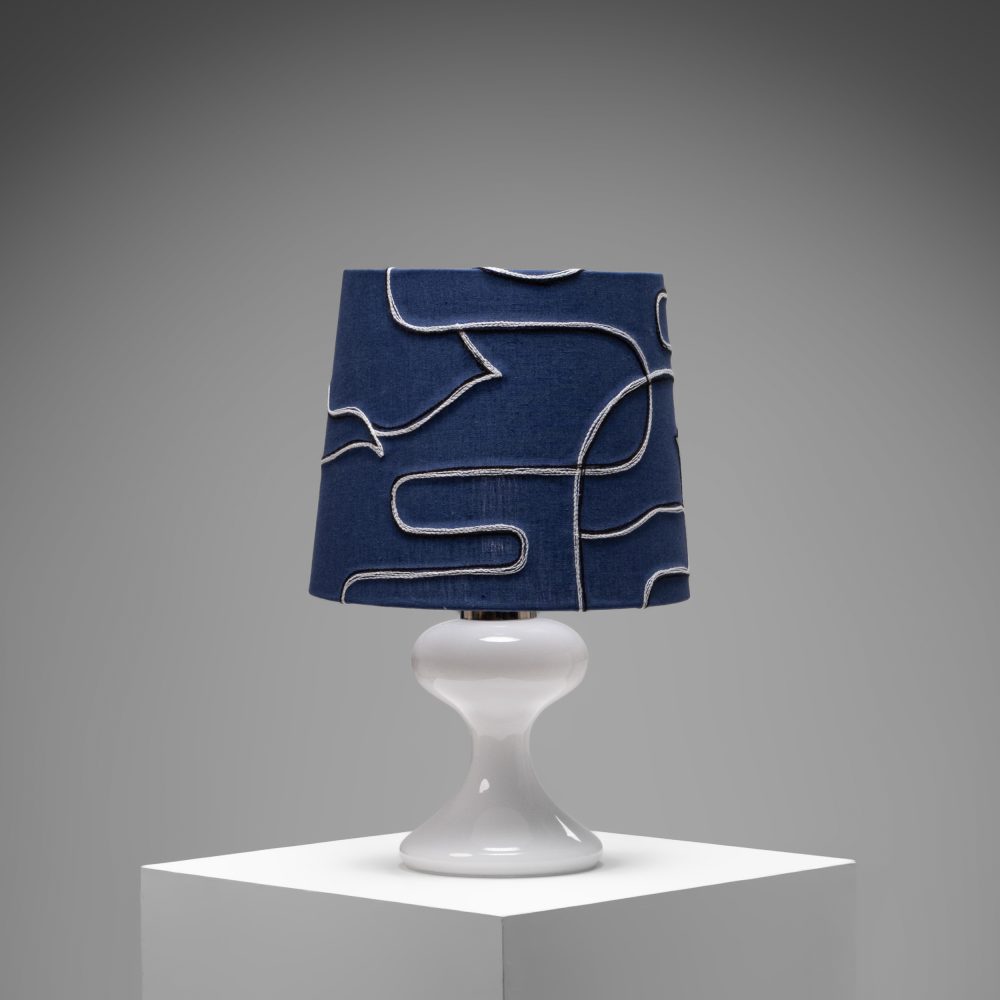 ‘ML1’ Sculptural Glass Table Lamp with Pierre Frey Shade