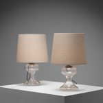‘ML1’ Sculptural Glass Table Lamp with Rubelli Shade, Set of 2