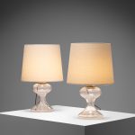 ‘ML1’ Sculptural Glass Table Lamp with Rubelli Shade, Set of 2