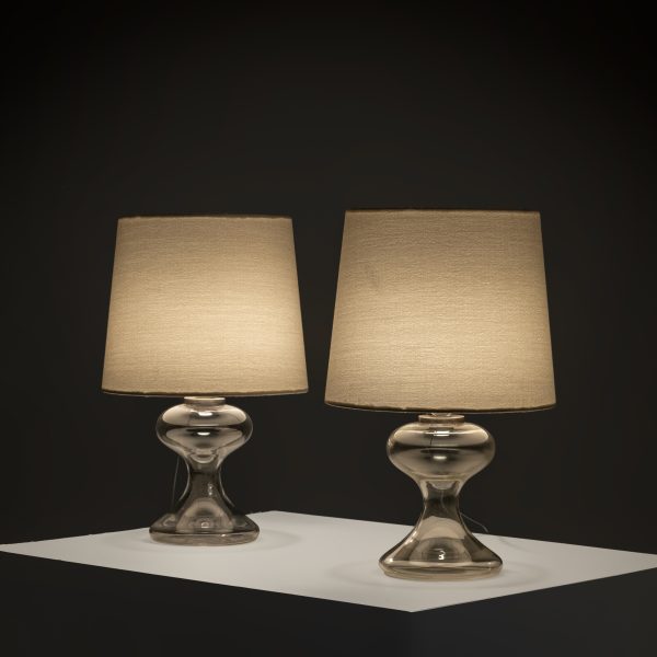 ‘ML1’ Sculptural Glass Table Lamp with Rubelli Shade, Set of 2