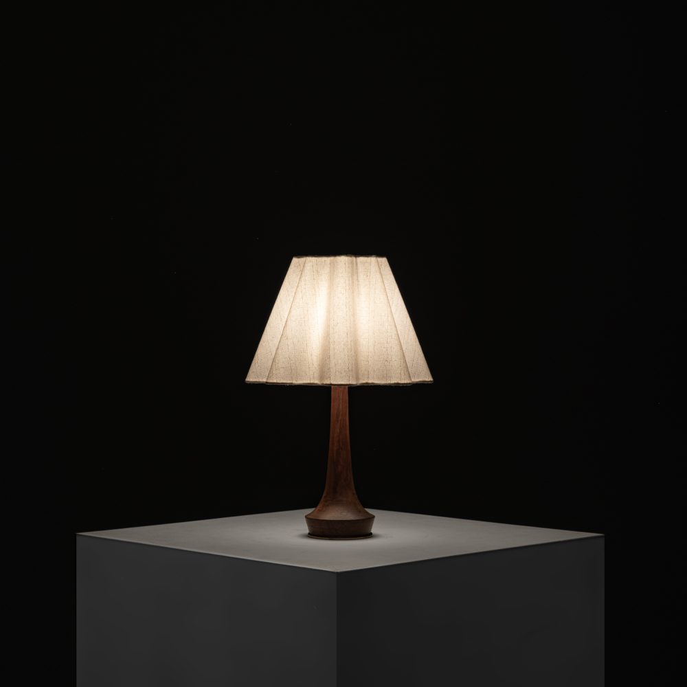 Organic Teak and Brass Table Lamp with Wavy Shade