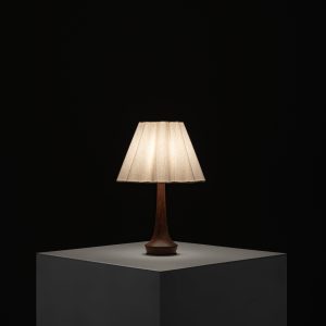Organic Teak and Brass Table Lamp with Wavy Shade