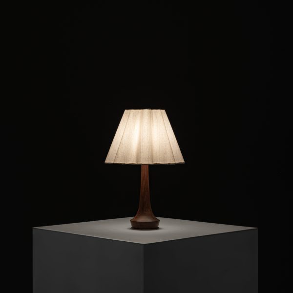Organic Teak and Brass Table Lamp with Wavy Shade