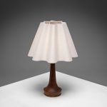 Organic Teak and Brass Table Lamp with Wavy Shade