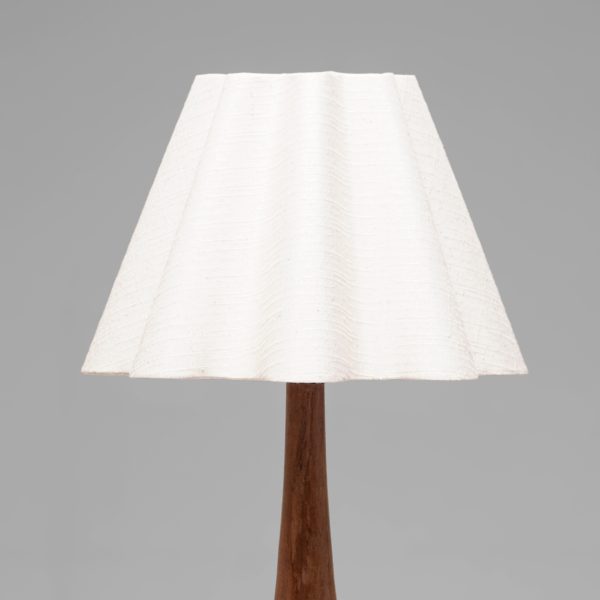 Organic Teak and Brass Table Lamp with Wavy Shade