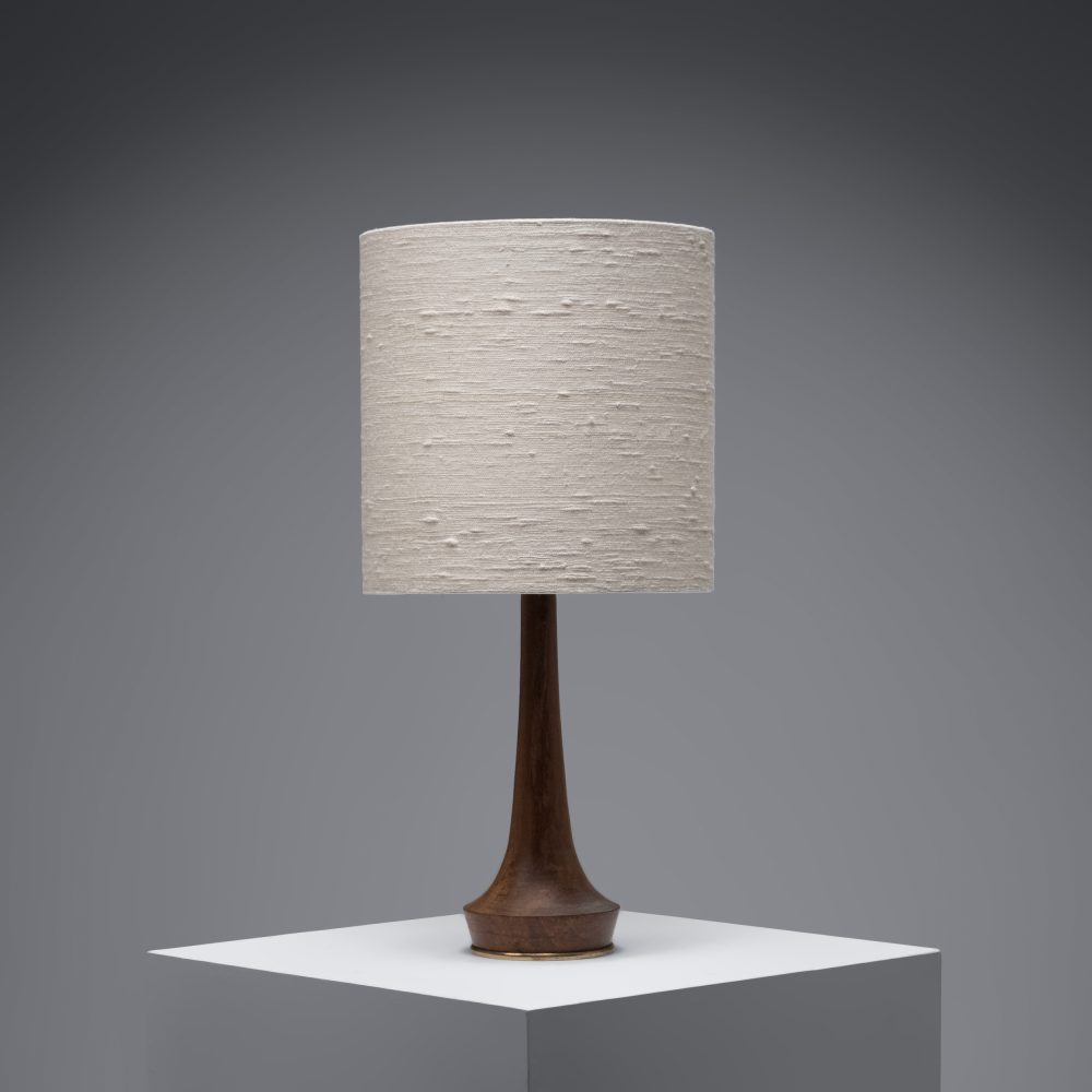 Organic Teak and Brass Table Lamp with Silk Shade