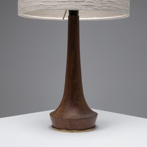 Organic Teak and Brass Table Lamp with Silk Shade