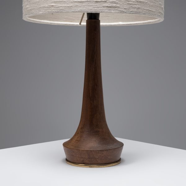 Organic Teak and Brass Table Lamp with Silk Shade