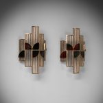 Large Colored Glass and Brass Wall Lamp, Set of 2