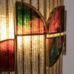 Large Colored Glass and Brass Wall Lamp, Set of 2