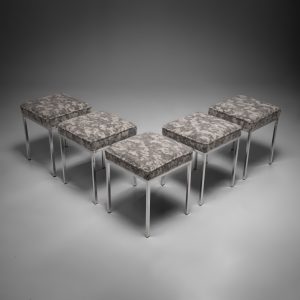 Chrome and Fabric Mid-Century-Modern Stool ‘Brume’, Set of 5