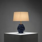 Perforated Blue and White Glazed Stoneware Table Lamp