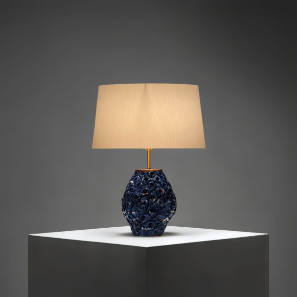 Perforated Blue and White Glazed Stoneware Table Lamp
