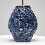Perforated Blue and White Glazed Stoneware Table Lamp