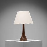 Organic Teak and Brass Table Lamp with ‘Flower’ Shade