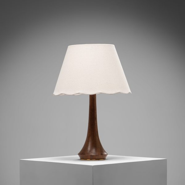 Organic Teak and Brass Table Lamp with ‘Flower’ Shade