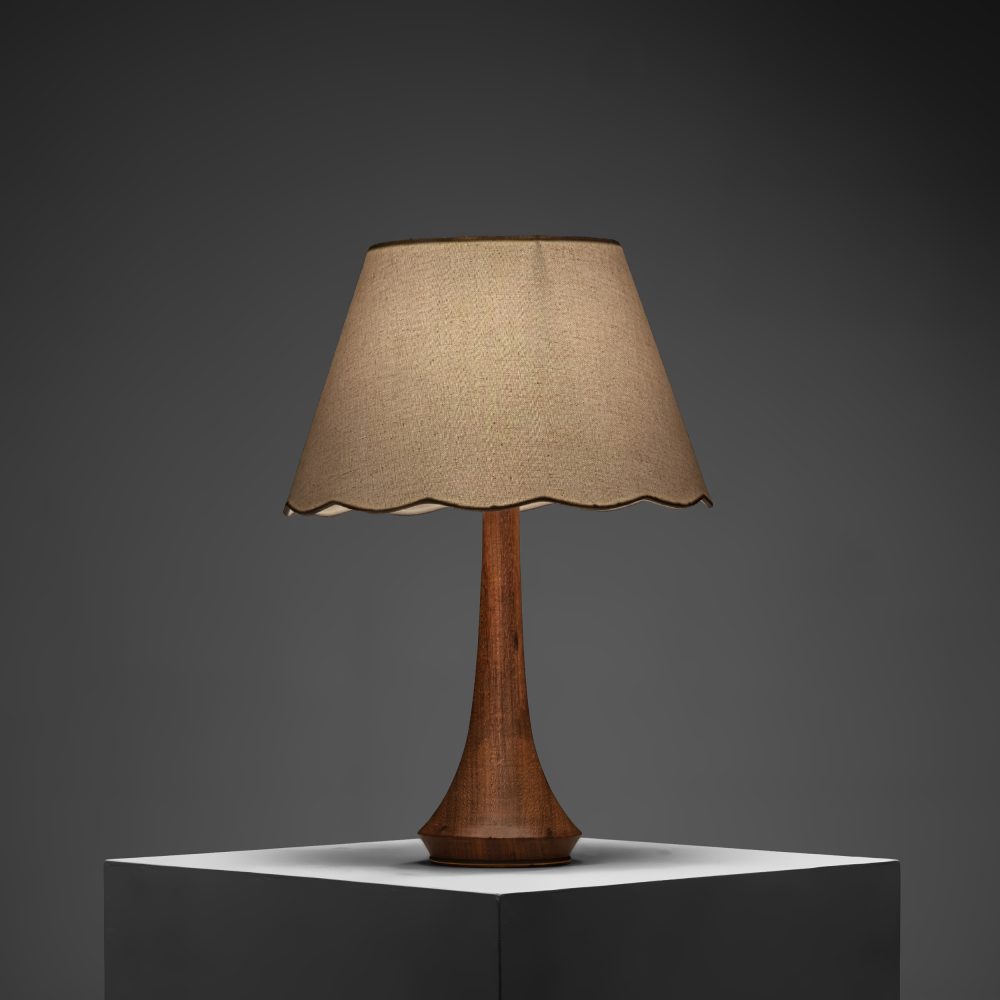 Organic Teak and Brass Table Lamp with ‘Flower’ Shade
