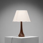 Organic Teak and Brass Table Lamp with ‘Flower’ Shade