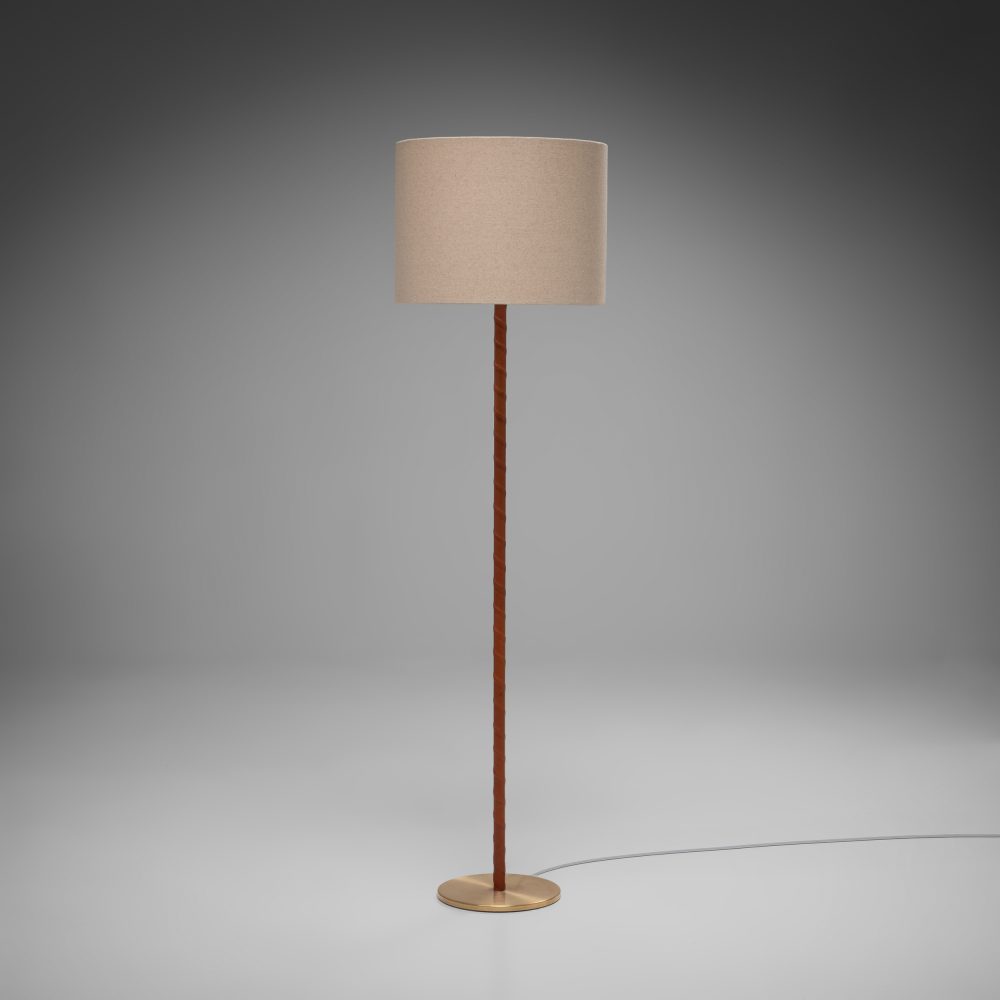 Leather and Brass Floor Lamp